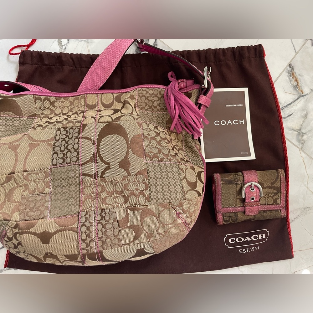 Vintage brown & pink patchwork Coach shoulder bag